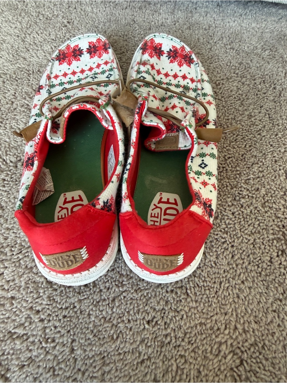 Hey Dude Women’s Red, White and Green Patterned Slip-On Sneakers - Picture 6 of 13